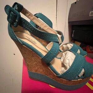 New turquoise wedge heels